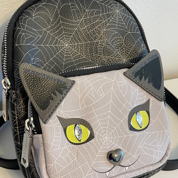 Betsey Johnson Vampire Cat Spider web print Halloween Mini Backpack purse bag - Picture 2 of 9